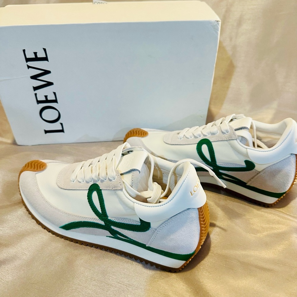 Loewe White and Green Sneakers